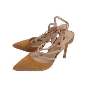 GUESS Size US 8 Tan and Cream Strappy Heels Pointed Toe